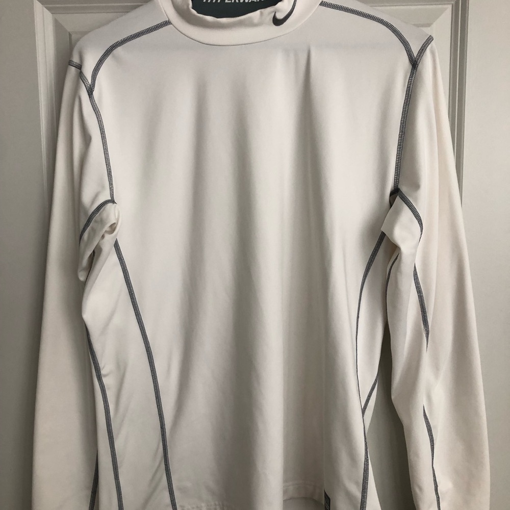 Nike Pro Combat Hyperwarm White & Grey Long Sleeve Athletic Top
